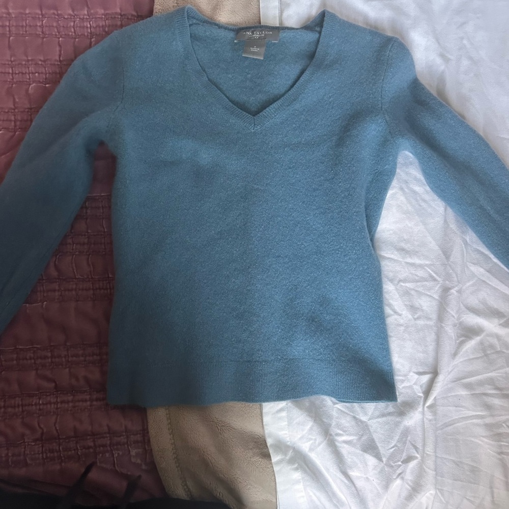 Ann Taylor V-Neck Sweater in Soft Blue